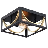 product 11.8 in. 2-Light Matte Black and Brass Square Flush Mount Ceiling Light - 70461
